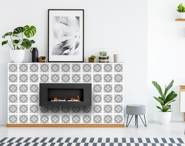 6" X 6" White and Black Cross Peel and Stick Removable Tiles N270-399932