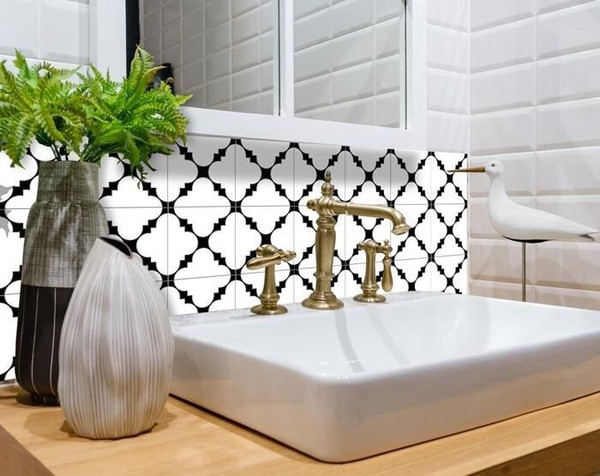 6" X 6" Black And White Tri Peel And Stick Tiles N270-390680