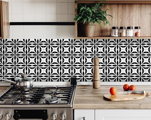 7" X 7" Black and White Colla Peel and Stick Removable Tiles N270-399928