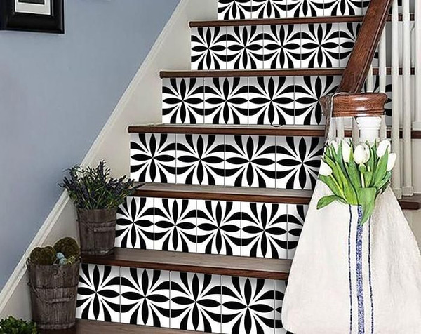 7" X 7" Black and White Colla Peel and Stick Removable Tiles N270-399928