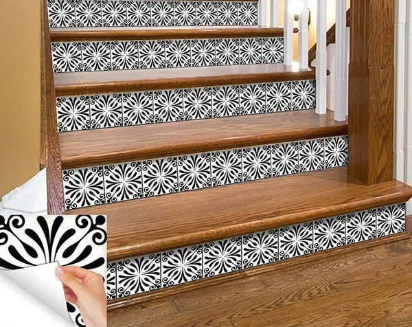 6" X 6" Black and White Flo Peel and Stick Removable Tiles N270-399952