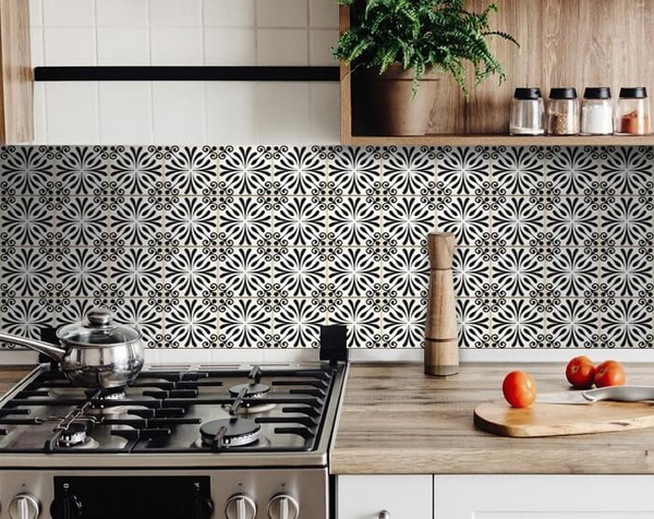 6" X 6" Black and White Flo Peel and Stick Removable Tiles N270-399952