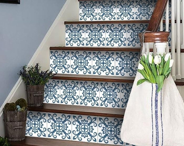 6" X 6" Teal And White Mosaic Peel And Stick Removable Tiles N270-399837