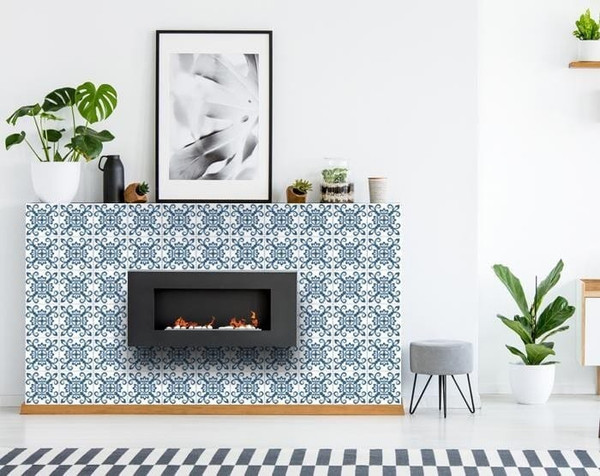 6" X 6" Teal And White Mosaic Peel And Stick Removable Tiles N270-399837