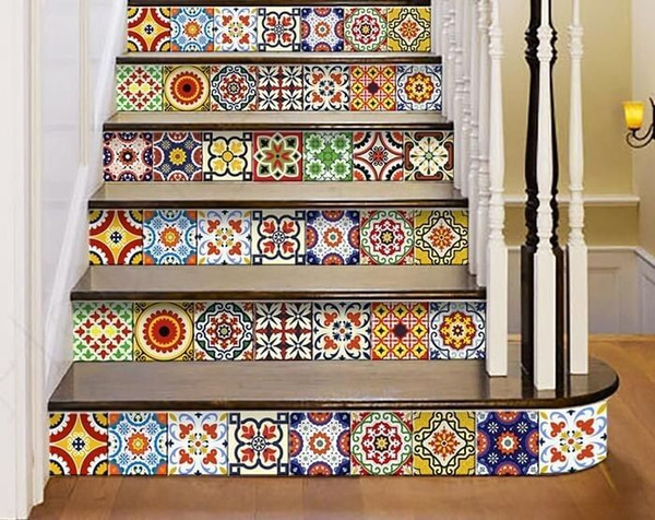 4" X 4" Blue Red Yellow Mosaic Peel And Stick Tiles N270-400065