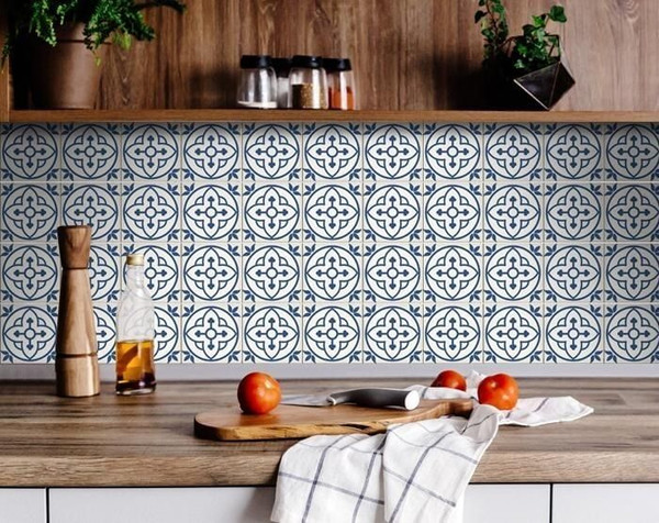 5" X 5" Tulipa Blue and White Peel and Stick Removable Tiles N270-399846