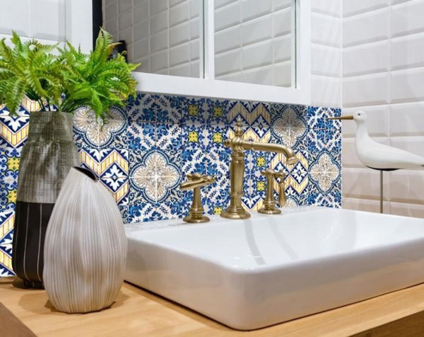 8" X 8" Blue Yellow Julia Peel and Stick Tiles N270-400274