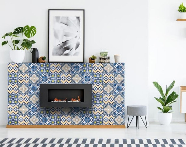 8" X 8" Blue Yellow Julia Peel and Stick Tiles N270-400274