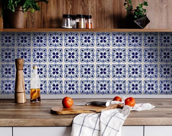 6" X 6" Blue And White Mosaic Peel And Stick Removable Tiles N270-399827
