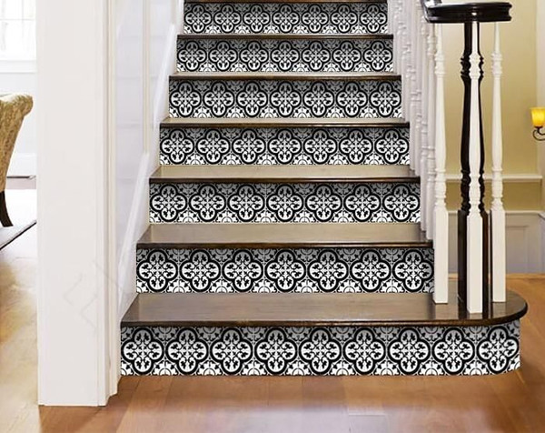 6" X 6" Black and White Roka Peel and Stick Removable Tiles N270-399937