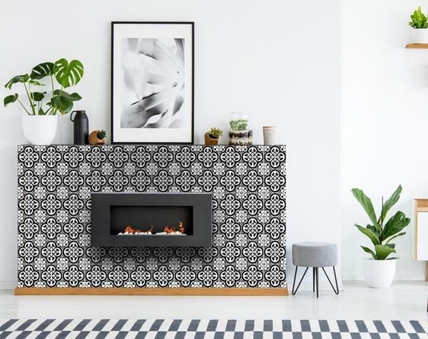 6" X 6" Black and White Roka Peel and Stick Removable Tiles N270-399937