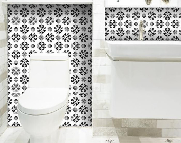 6" X 6" Black and White Daisy Peel and Stick Removable Tiles N270-399882