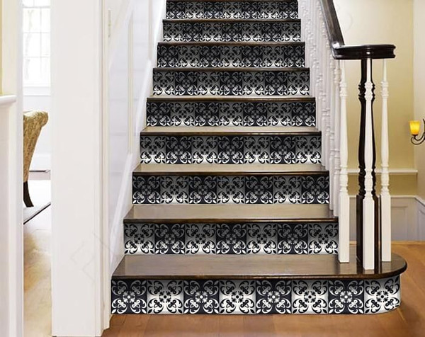 8" X 8" Black And White Quatro Peel And Stick Removable Tiles N270-390632