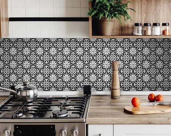 5" X 5" Black and White Roka Peel and Stick Removable Tiles N270-399936