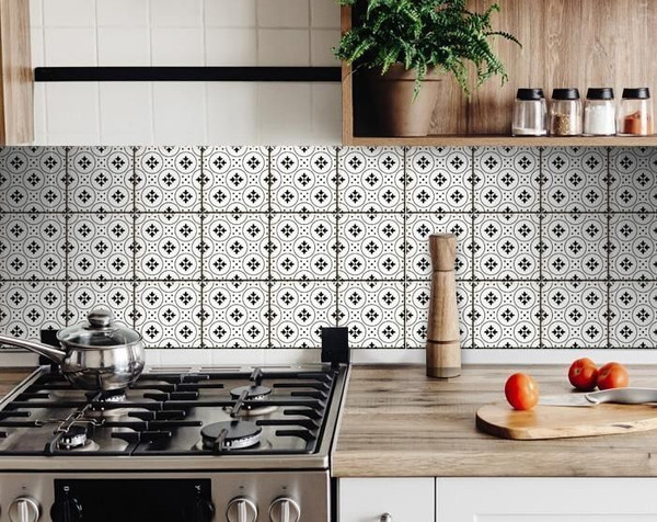 8" X 8" Black and White Rosa Peel and Stick Removable Tiles N270-399959