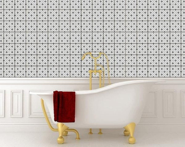 8" X 8" Black and White Rosa Peel and Stick Removable Tiles N270-399959