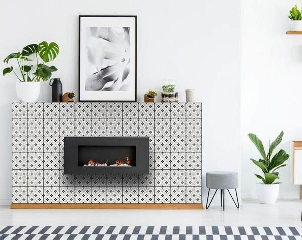 8" X 8" Black and White Rosa Peel and Stick Removable Tiles N270-399959