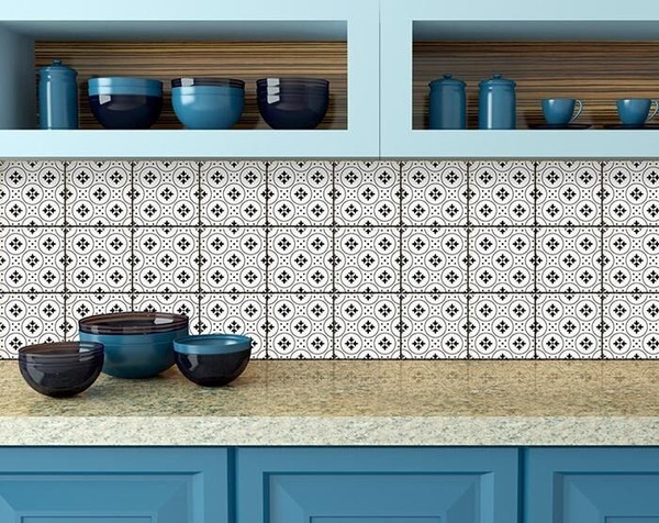 8" X 8" Black and White Rosa Peel and Stick Removable Tiles N270-399959