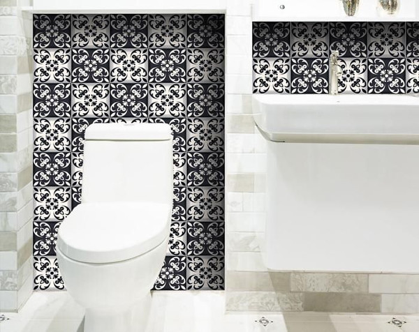 7" X 7" Black And White Quatro Peel And Stick Removable Tiles N270-390631