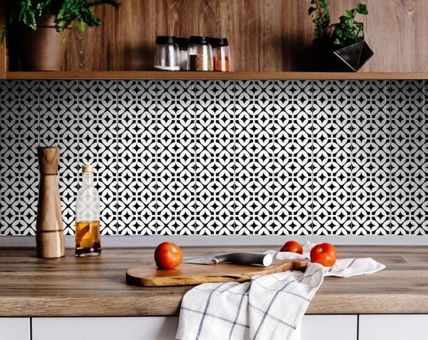 6" X 6" Black and White Pinna Peel and Stick Removable Tiles N270-399987
