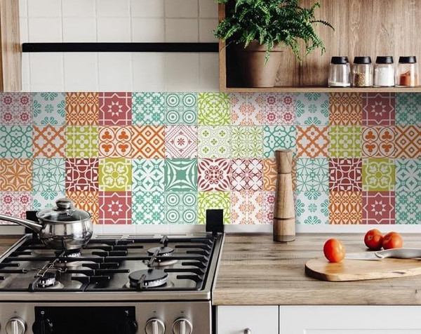 7" X 7" Muted Brights Mosaic Peel and Stick Removable Tiles N270-399858