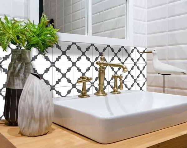 8" X 8" Dark Gray And White Tri Peel And Stick Tiles N270-390687