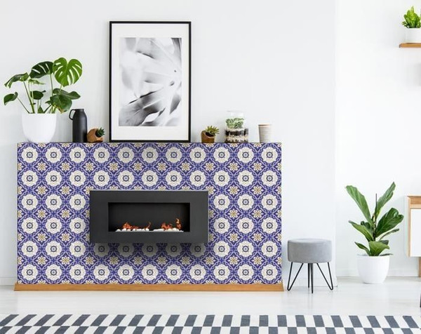 6" X 6" Blue White and Gold Mosaic Removable Tiles N270-399832