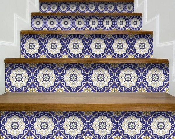 6" X 6" Blue White and Gold Mosaic Removable Tiles N270-399832