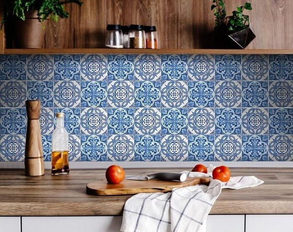 7" X 7" Blue and White Medi Peel And Stick Tiles N270-400138