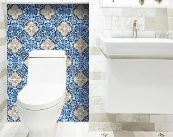 5" X 5" Blues and Crema Peel And Stick Removable Tiles N270-400085
