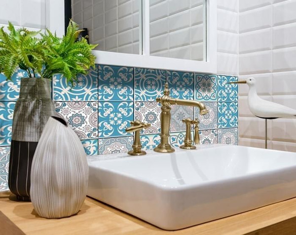 4" X 4" Sky Bluemosaic Peel And Stick Removable Tiles N270-390818