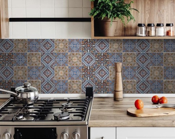 5" X 5" Blue Warm Tones Mosaic Peel and Stick Tiles N270-400256