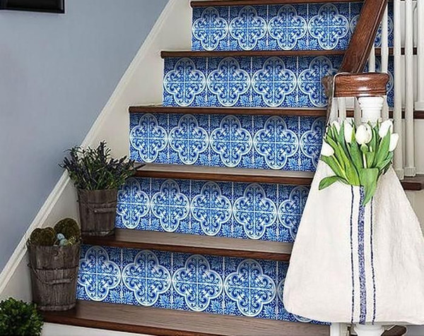 6" X 6" Blue and White Cross Peel And Stick Tiles N270-400117