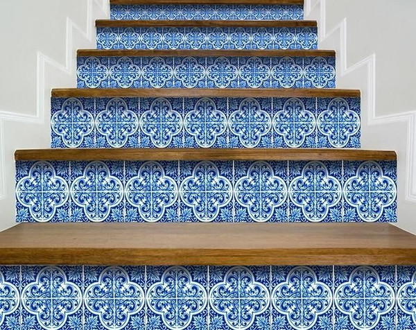 6" X 6" Blue and White Cross Peel And Stick Tiles N270-400117