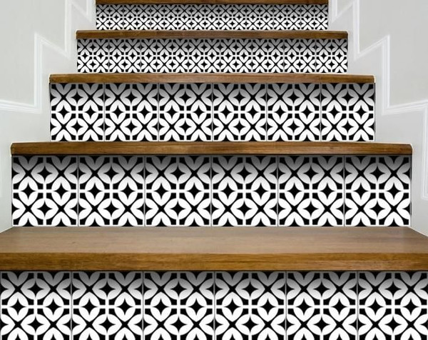 7" X 7" Black and White Pinna Peel and Stick Removable Tiles N270-399988