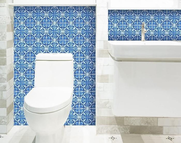 8" X 8" Blue and White Cross Peel And Stick Tiles N270-400119