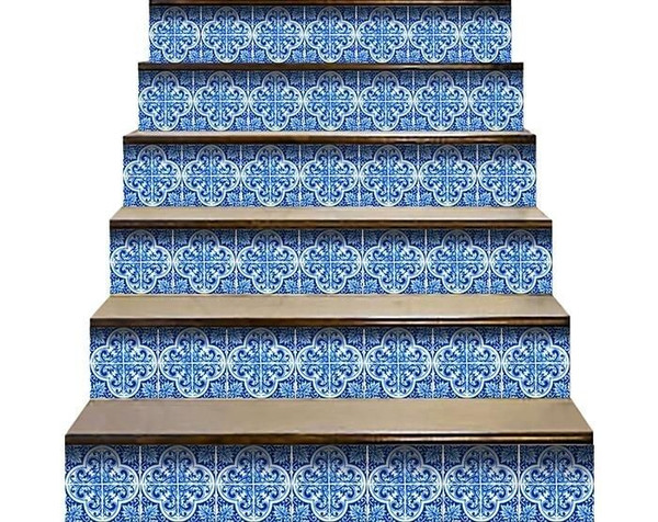 8" X 8" Blue and White Cross Peel And Stick Tiles N270-400119