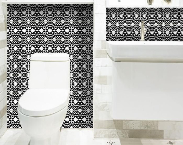 8" X 8" Black and White Floral Peel and Stick Removable Tiles N270-399879