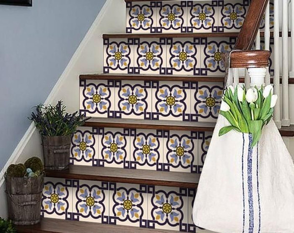 5" X 5" Azul Flora Peel and Stick Removable  Tiles N270-400011