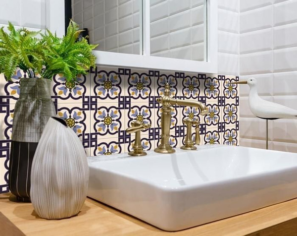 5" X 5" Azul Flora Peel and Stick Removable  Tiles N270-400011