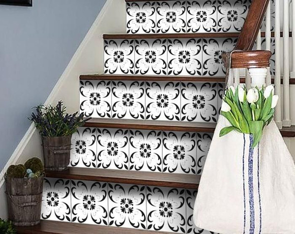 6" X 6" Black and White Delia Peel and Stick Removable Tiles N270-399892