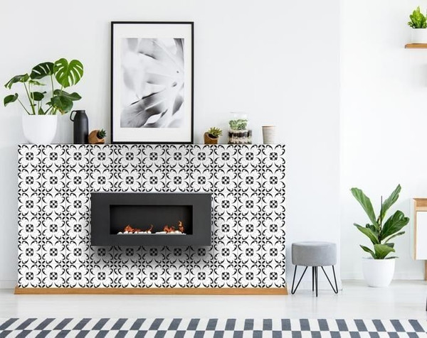 6" X 6" Black and White Delia Peel and Stick Removable Tiles N270-399892