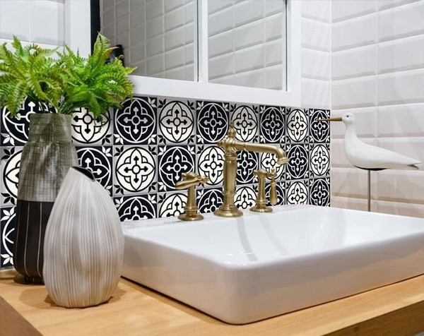 5" X 5" Black And White Rory Peel And Stick Removable Tiles N270-390724