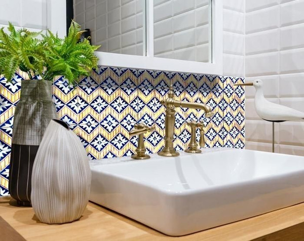 5" X 5" Blue Yellow Zig Peel and Stick Tiles N270-400186