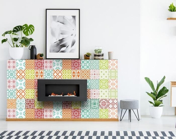 4" X 4" Muted Brights Mosaic Peel and Stick Removable Tiles N270-399855