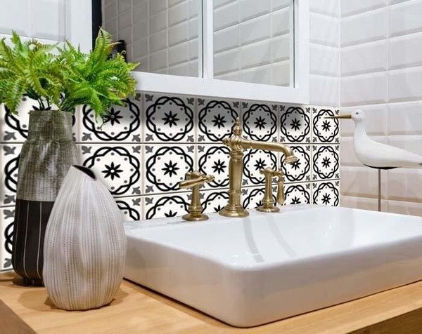 8" X 8" Black and White Rolla Peel and Stick Removable Tiles N270-399949
