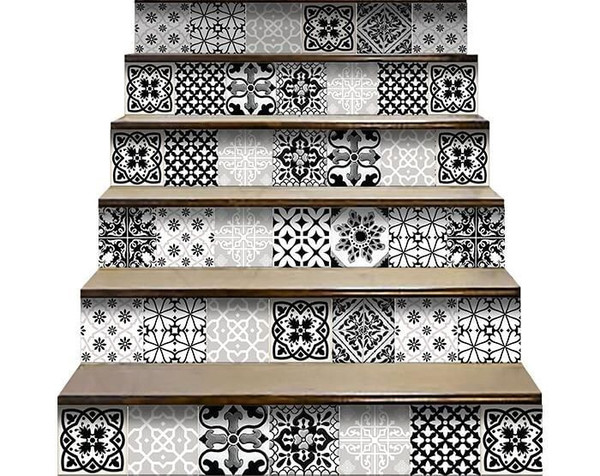 7" X 7" Black White and Gray Bella Peel and Stick Tiles N270-399963