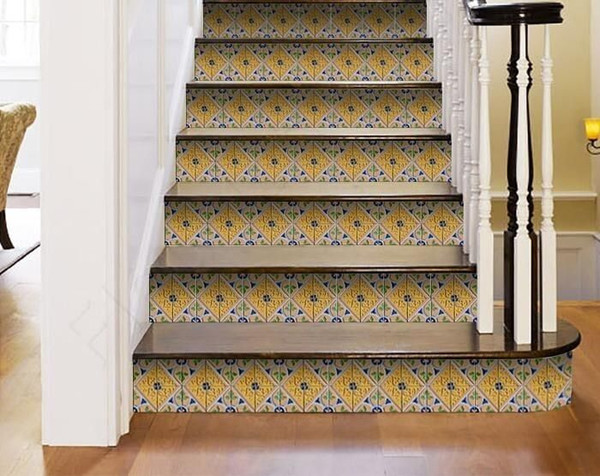 5" X 5" Yellow Blue Provence Peel and Stick Tiles Removable Tiles N270-400077