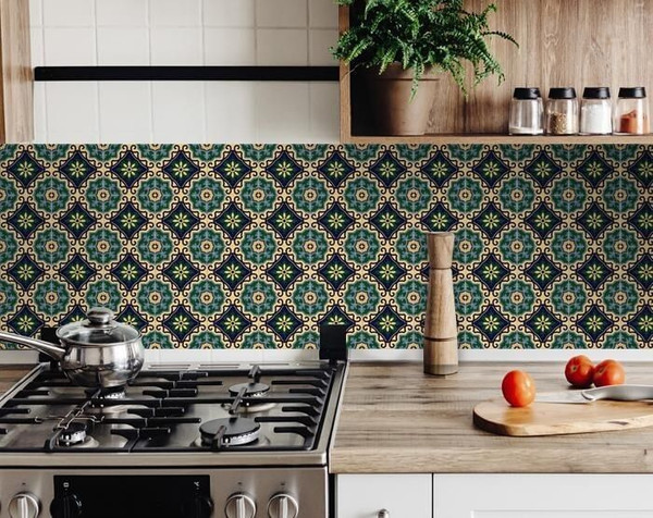 8" X 8" Agean Blue and Green Peel and Stick Tiles N270-400059
