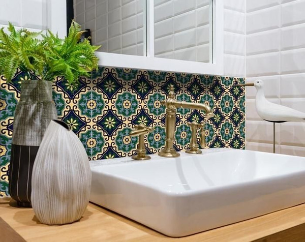 8" X 8" Agean Blue and Green Peel and Stick Tiles N270-400059